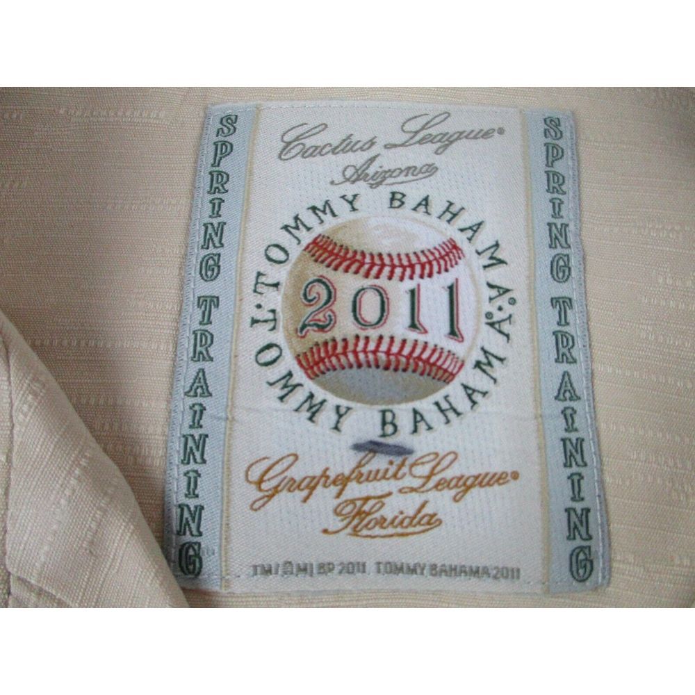 Tommy Bahama Shirt Mens Large Beige S/S Silk Embroidered Spring Training MLB L - Picture 6 of 10